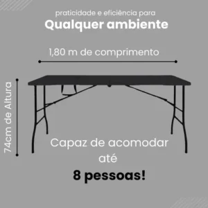 Mesa Dobrável vira Maleta 1,80 Portatil Textura Madeira Festa Camping Jardim Praia Revomax - Imagem 5