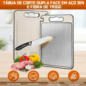 Tabua De Corte Para Cozinha Dupla Face Corte Inox E Palha - Imagem 10