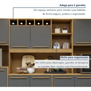 Armário Para Cozinha 13 Portas 2 Gavetas Agata Eb - Imagem 7
