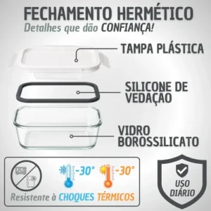 Pote Vidro Hermético Retangular Tampa 450ml Kit 5 Peças - Imagem 3
