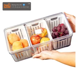 Organizador De Geladeira Grande Com 3 Cestos de Drenagem 6,8 L - Imagem 1
