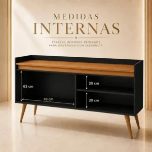 Buffet Aparador Sala De Jantar Móveis Primus Gold 4 Portas Preto Mel 160cm MDP Com Pés Madeira Maciça E Prateleira - Imagem 6