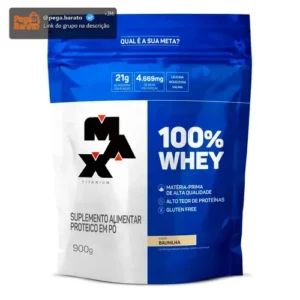 Whey Protein 900g 100% Whey Refil Max Titanium Baunilha Whey Concentrado - Imagem 1