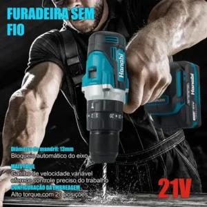Parafusadeira Furadeira Impacto 13mm Brushless 21v 2 Bateria - Imagem 11