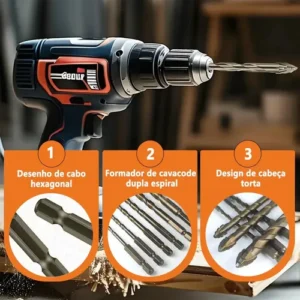 Kit 14 Brocas Excêntrica Serrilhada Ponta Cruzada Tungstênio - Imagem 6