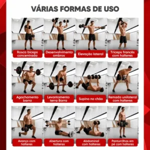 Kit Halteres Barra E Anilhas Musculação Kettlebell Ajustáveis Peso Academia 15kg - Imagem 6