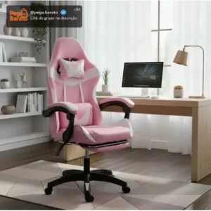 Cadeira Gamer Ergonômica Reclinável com Apoio de Pés e Cabeça XINMEROX Rosa - Imagem 1