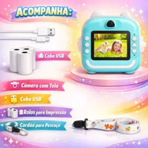 Câmera Digital Infantil Impressão Instantânea Dorama Foto Video Jogos Cor Câmera Polaroid Rosa - Imagem 3