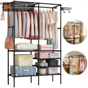 Closet Aberto IRSINA 2 Divisórias Preto com 6 Prateleiras Aço Inox - Imagem 1