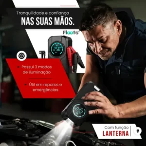 Auxiliar de Partida Carregador Bateria Com Compressor de Ar Emergência Portátil Veicular Floots Automotivo - Imagem 5