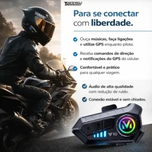 Fone De Ouvido Para Capacete Intercomunicador Bluetooth Headset Rgb Sem Fio Música GPS Chamadas Handsfree Alta Potência Woosh - Imagem 4