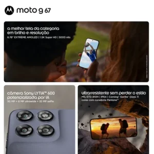 Smartphone Motorola Moto G67 5g - 256gb 12gb (4gb Ram + 8gb Ram Boost) Camera 50mp Sony Lytia 600, Tela 1.5k Extreme Amoled 120hz, Ultrarresistente - Chumbo - Imagem 4