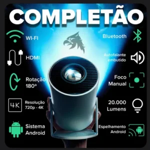 Projetor HY300 Smart Portátil Pholex Full HD 4K Android 11 WiFi Bluetooth Mini Projetor Home Theater Branco Imagem Nítida Alta Luminosidade Som Potente Compatível com Celular TV Box e Notebook - Imagem 3
