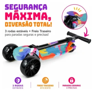 Patinete Scooter Dobrável Com Led Freio Bv0011 Mega Compras Azul - Imagem 4
