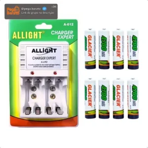 Kit 8 Pilhas Recarregáveis + Carregador Rápido Bivolt Aa/aaa - Imagem 1