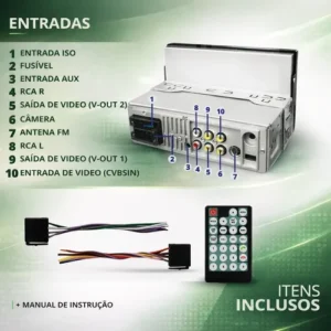 Central Multimídia Universal Mp5 1 Din 7 Espelha Dvd+ Cam - Imagem 11