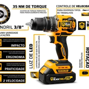 Parafusadeira Furadeira Impacto Brushless + Kit Bosch 68 Pçs - Imagem 3