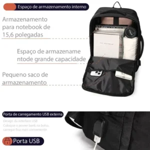 Mochila feminina, impermeável, reforçada, com capacidade expansível de 25 a 40 L, capaz de acomodar um laptop de 15,6 polegadas, com porta de carregamento SUB - Imagem 7