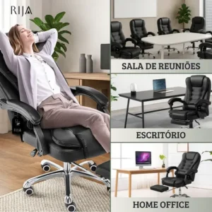 Cadeira De Escritorio Presidente Rija Ajustável Preto Couro Sintético - Imagem 6