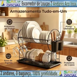 Escorredor Gourmet Cozinha Pratos 2 Andares E Talhere Copos - Imagem 3