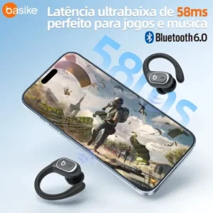 Basike Fone De Ouvido Bluetooth 6.0 Esportivo Sem Fio Gancho Intra-auricular,estéreo,Com display Led, Tws, Ipx5, Enc, Suporta Chamadas De Voz, Compatível Android E Ios, Cor Preto - Imagem 6