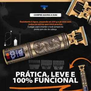 Maquina Barbear Maquininha Dragao Cortar Cabelo Barba Elétrica Aparador Depilador Intimo Pelos Masculino - Crowley - Imagem 6