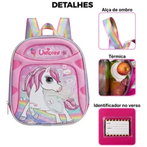 Kit Mochila Unicórnio 3d Rodinha 3 Peças Rosa - Imagem 6