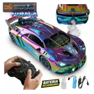 Carrinho Controle Remoto Recarregável Grande Solta Fumaça Luzes Farol Esportivo Cor Metalizado Led Drift Hyper Atacarejo Kids - Imagem 1