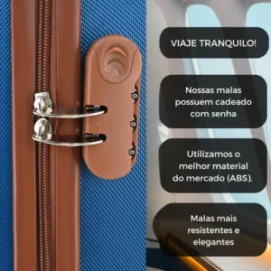 Kit Bolsa Mala Viagem Frasqueira Tamanho Pequeno com rodinha para 10kg Cor Azul-escuro - Imagem 7