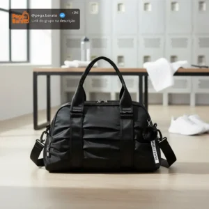 Bolsa Feminina Blogueira Esportiva Fitness Academia Chaveiro Cor Preto Desenho Do Tecido Liso - Imagem 1