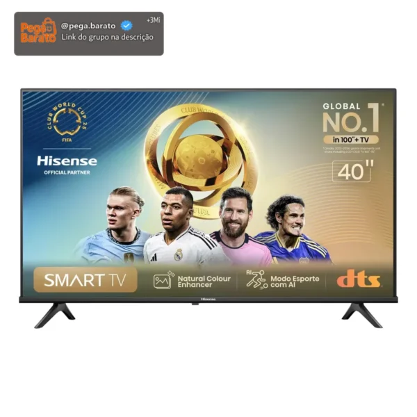 Hisense Smart TV FHD 40" Polegadas 40A4N com DTS Virtual X Game e Sports Mode Controle por Voz Share to TV e Compatível com Alexa