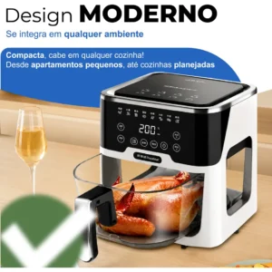 Fritadeira Elétrica Air Fryer De Vidro 6l Digital Touch Top - Imagem 5