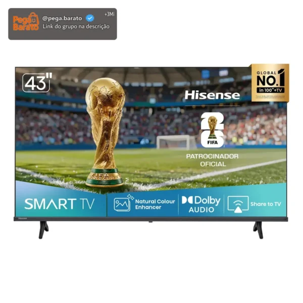 Hisense Smart TV FHD 43" Polegadas 43A4NV com HDR10, DTS Virtual X, Compatibilidade Alexa e Google Home