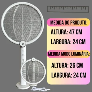 Raquete Elétrica Recarregável Branca Mata Mosquistos Luz Uv - Imagem 6