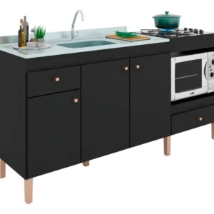 Armário De Cozinha Compacta Para Pia 3 Portas Itália Preto - Imagem 8