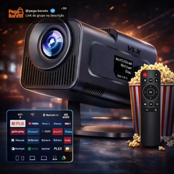 Projeto Hy320 Smart TV Android 11 WiFi6 390 ANSI Lumens Full HD 4K Mini Projeto Portátil Preto com Controle Remoto Bluetoth Cinema Em Casa