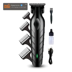Máquina De Corte Acabamento Profissional Aparador Cabelo Pelo Barbear Maquininha Detalhes Sem Fio Preto - Imagem 1