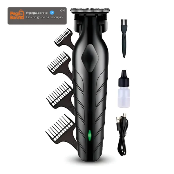Máquina De Corte Acabamento Profissional Aparador Cabelo Pelo Barbear Maquininha Detalhes Sem Fio Preto