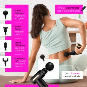 Massageador Pistola Elétrica Profissional Muscular Portátil Aparelho Fisioterapia Corporal 6 Velocidades 4 Cabeças De Massagem Alívio Dores Relaxamento Liberação Recuperação Muscular Nixzen - Imagem 4