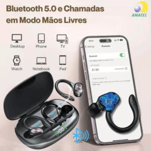 Fone de Ouvido JSKJ S730 TWS Bluetooth 5.4 Com Gancho Esportivo e LED - Imagem 7