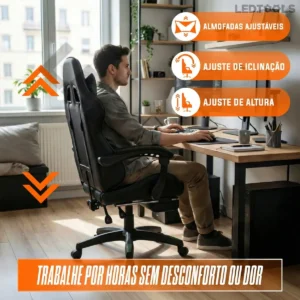 Cadeira Gamer Ergonômica Preta Reclinável Com Apoio dos Pés Led Tools Couro Sintético - Imagem 7
