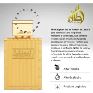 Perfume Árabe The Kingdom Eau De Parfum Lattafa 100ml Para Homens Masculino - Imagem 2