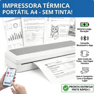 Impressora Portátil A4 Impressão S/ Fio Bluetooth Cor Branco - Imagem 3