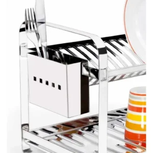 Escorredor de Pratos Aço Inox Mak-Inox 16 Pratos 2 Andares Com Porta Talheres - Imagem 3