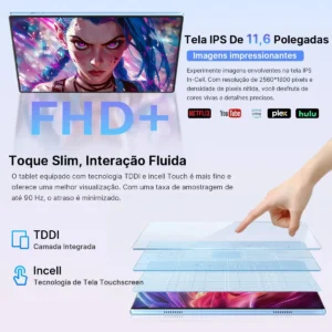 Tablet Hancdon S12 Android 15 12GB RAM 512GB Memória 11,6" Dual SIM Wi-Fi Kit Completo Com Teclado Mouse e Caneta Cor Cinza - Imagem 7