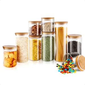Kit 9 Potes Mantimentos Vidro Herméticos Com Tampa Bambu Alta Resistência Epsilon EPS-709 - Imagem 1