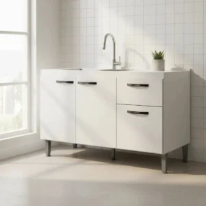 Gabinete de Pia 1,20 Balcão de Cozinha Multiuso 3 Portas Armário de Pia Armário de Cozinha 120x80x52cm Organizador para Pia Cor Branco Ideal para cozinha compacta e área de serviço Porta Panela Branco - Imagem 8