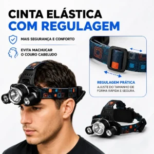 Lanterna Farol De Cabeça Bike Camping Recarregável 3 Led - Imagem 5