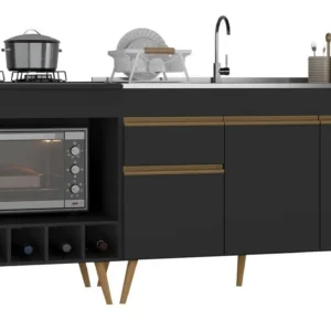 Kit Balcão Cozinha P/pia E Cooktop Veneza Multimóveis Mp2384 Preto - Imagem 2