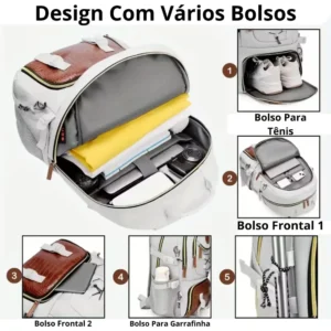 Mochila Unissex 40l Passeio Escola E Trabalho Bolso Tênis - Imagem 5